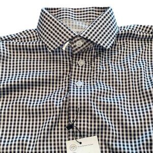 NWT Collars & Co Men's Sz S Dress Collar Polo Shirt Black Gingham Performance